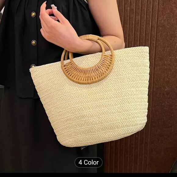 1 Pic Fashionable casual Summer Vacation Style Large Capacity solid woven bag - Picture 5 of 5